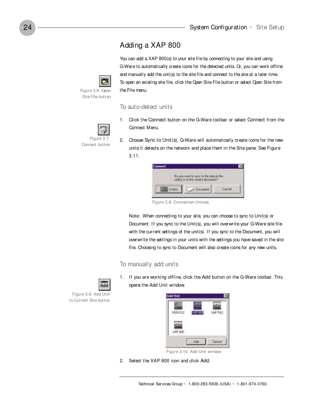 ClearOne comm Adding a XAP, To auto-detect units, To manually add units, Select the XAP 800 icon and click Add 