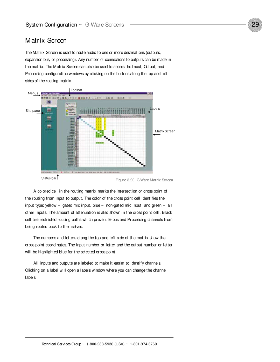 ClearOne comm XAP 800 operation manual Matrix Screen, System Configuration ~ G-Ware Screens 