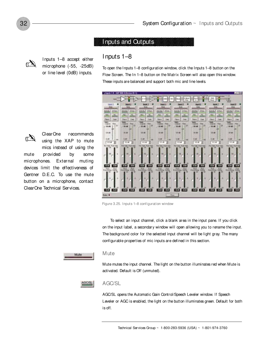 ClearOne comm XAP 800 operation manual Inputs and Outputs 