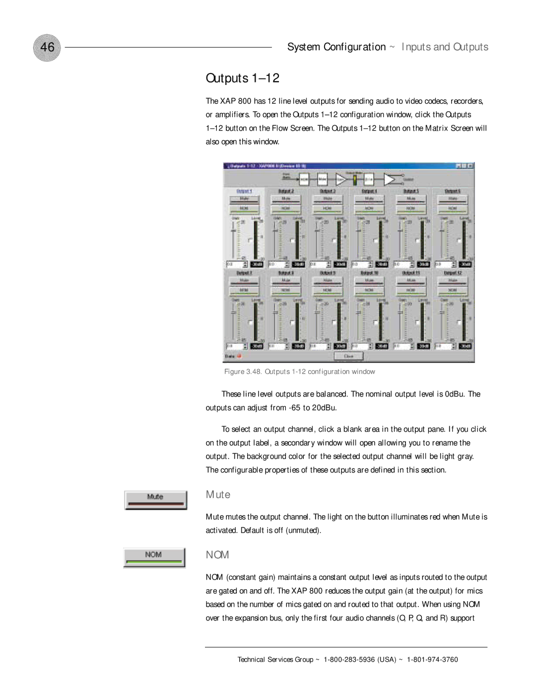 ClearOne comm XAP 800 operation manual Outputs, Nom 