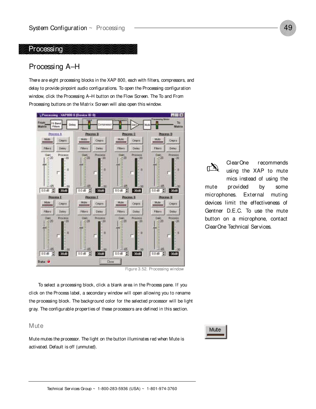 ClearOne comm XAP 800 operation manual Processing A-H 