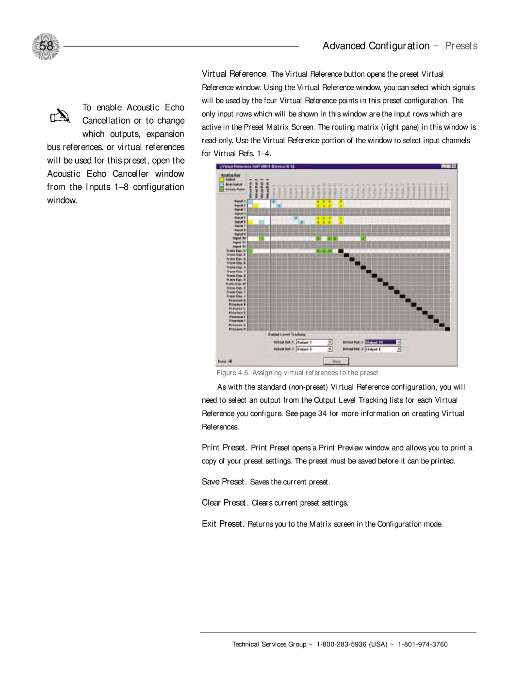 ClearOne comm XAP 800 operation manual To enable Acoustic Echo, Assigning virtual references to the preset 