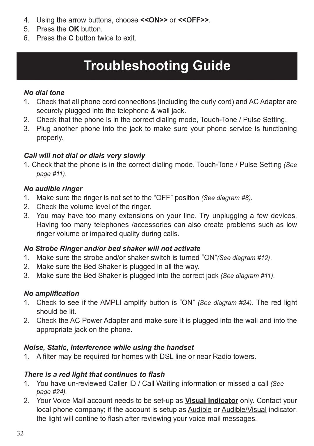 ClearSounds 40XLC user manual Troubleshooting Guide, No dial tone 