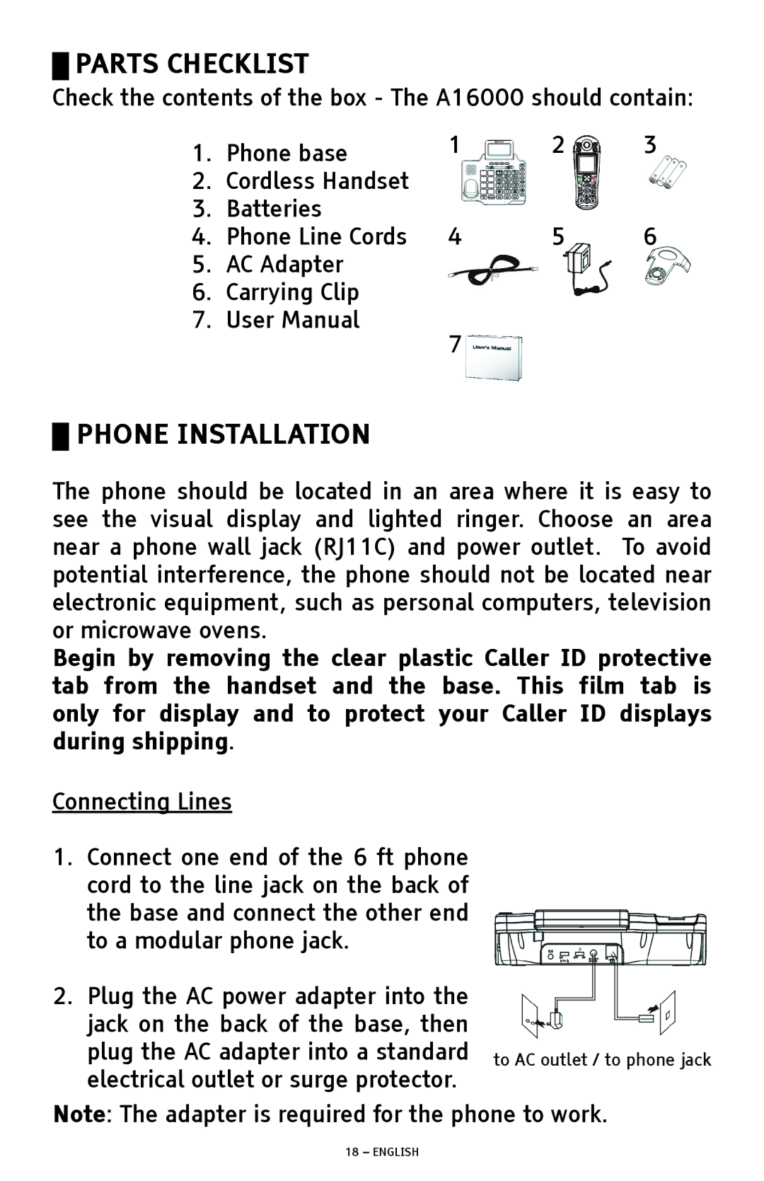 ClearSounds A1600 manual Parts Checklist 