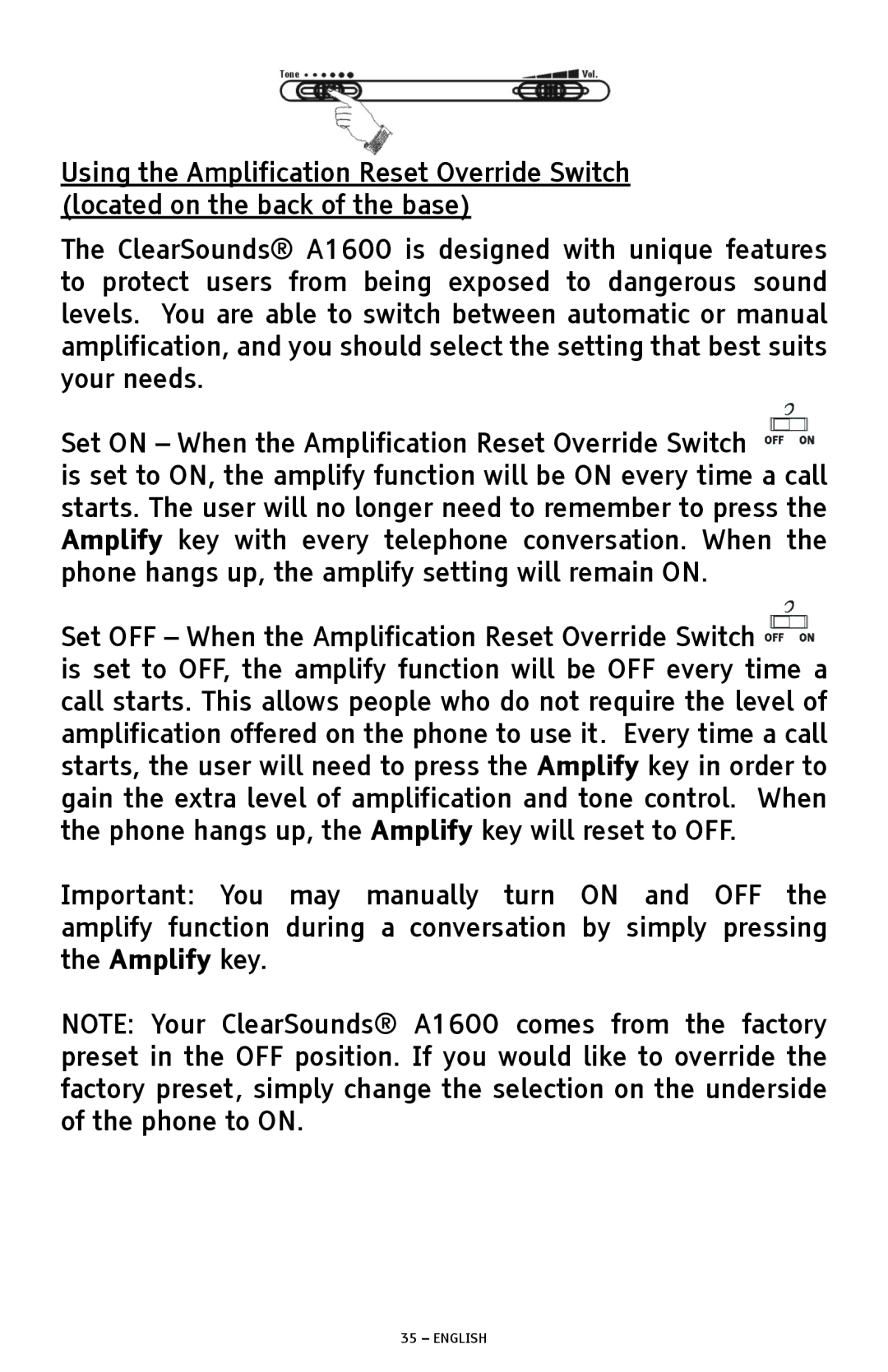 ClearSounds A1600 manual English 