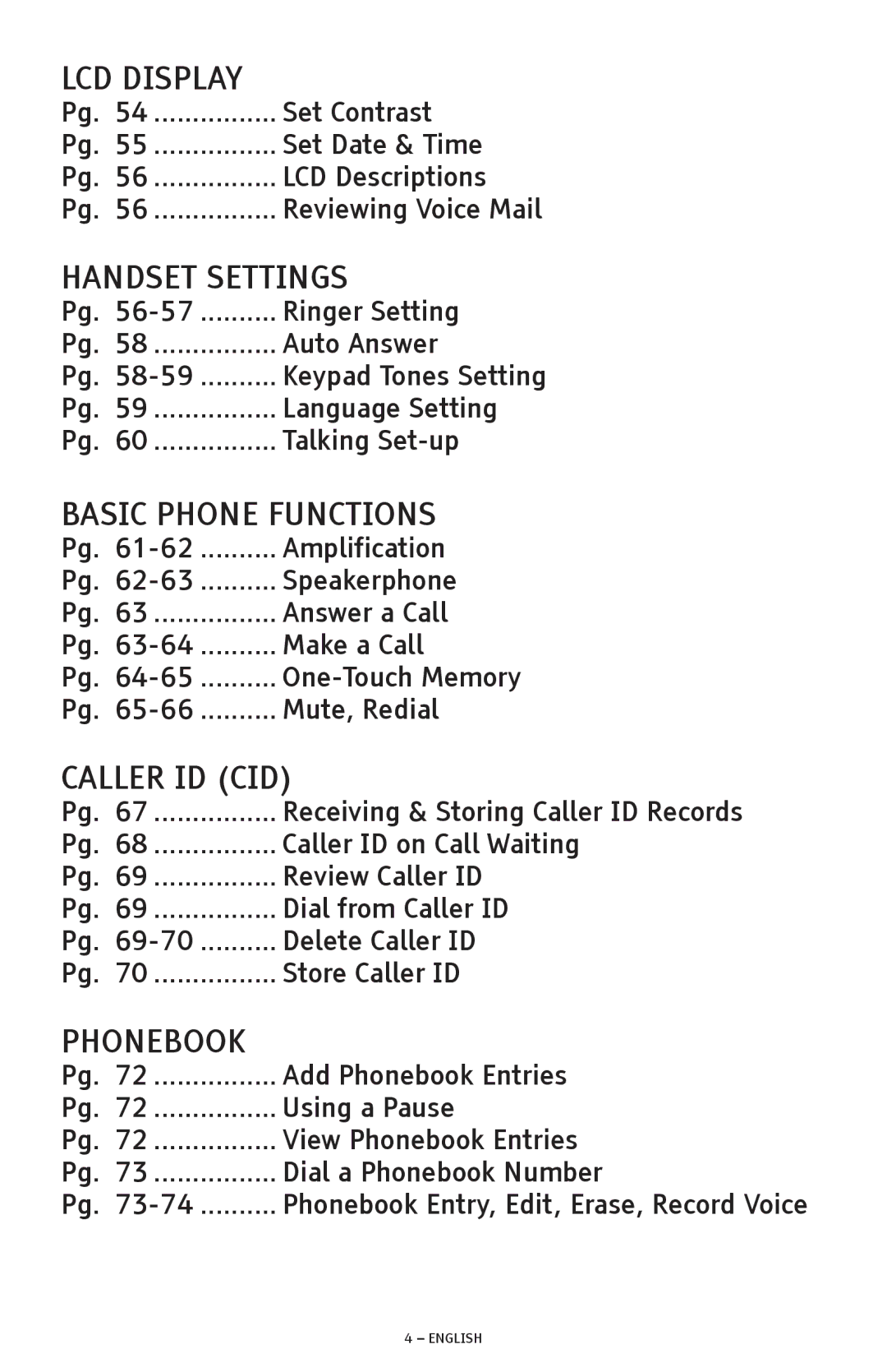 ClearSounds A1600 manual Handset Settings 