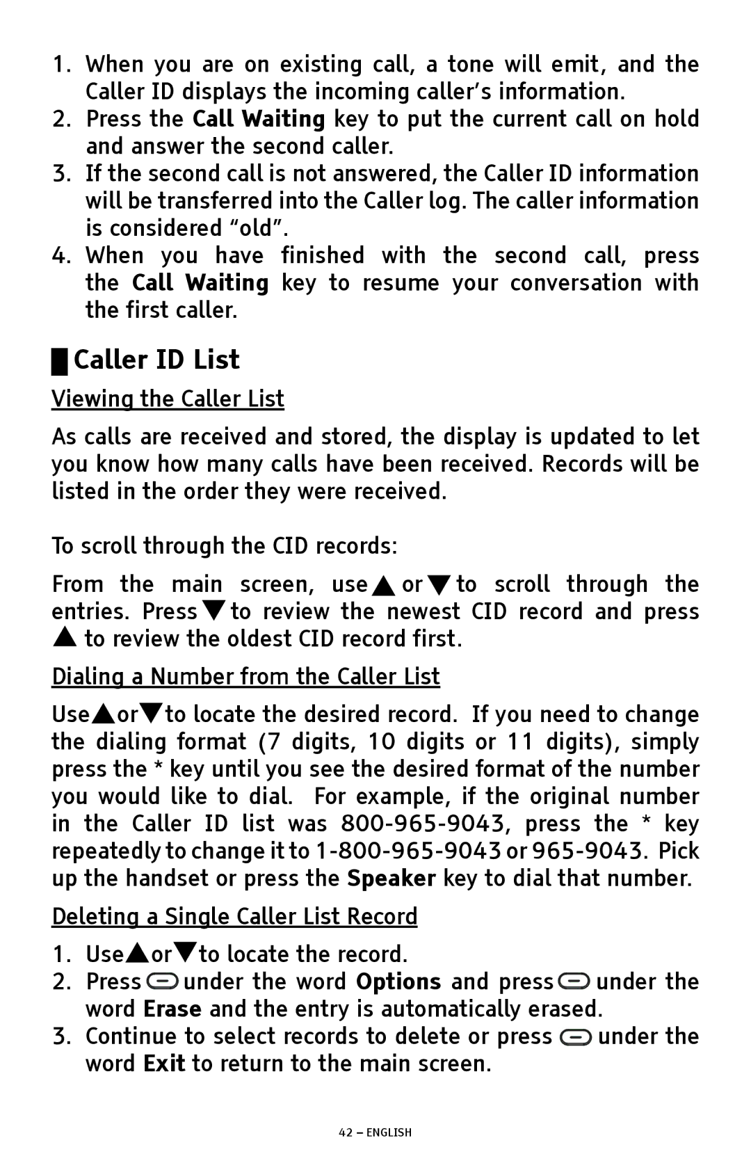 ClearSounds A1600 manual Caller ID List, Viewing the Caller List, Dialing a Number from the Caller List 