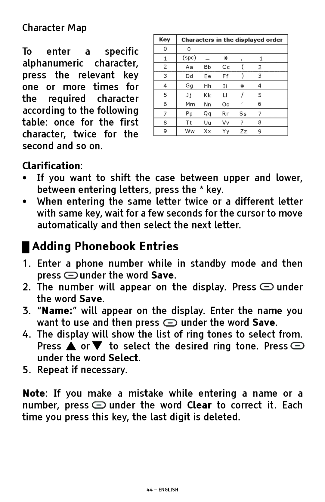 ClearSounds A1600 manual Adding Phonebook Entries, Clarification 