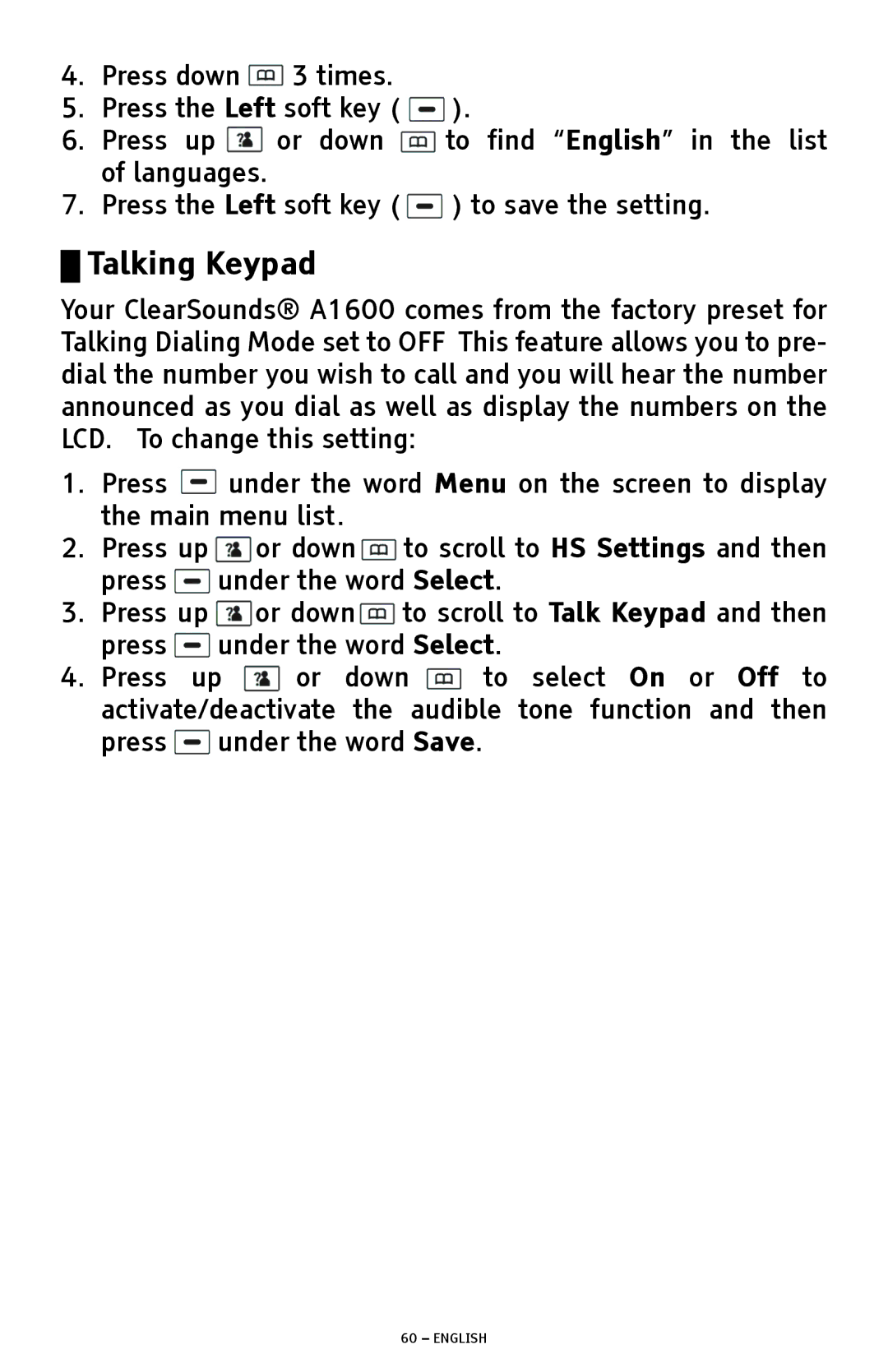 ClearSounds A1600 manual Talking Keypad 