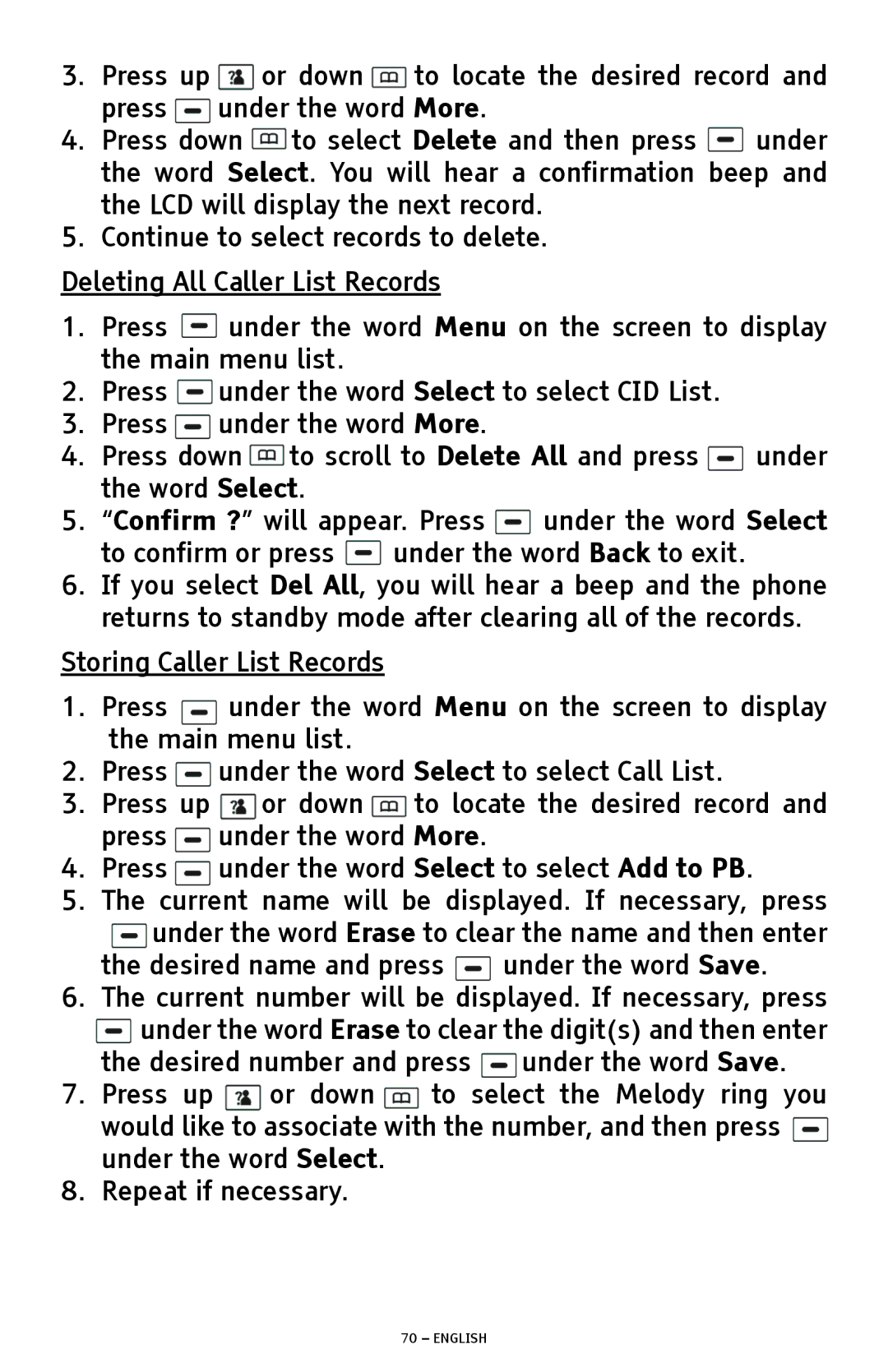 ClearSounds A1600 manual Deleting All Caller List Records 