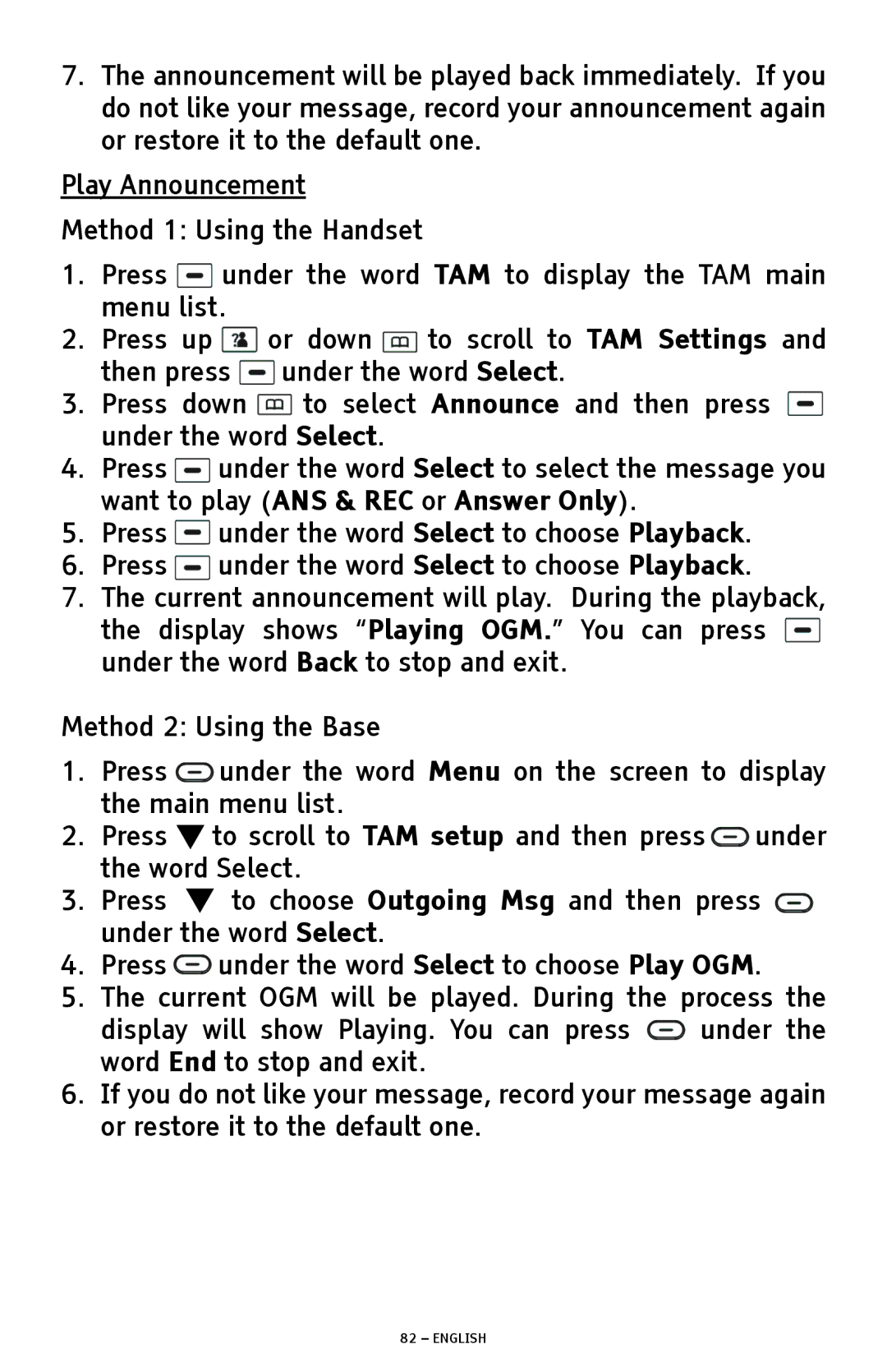 ClearSounds A1600 manual Play Announcement 