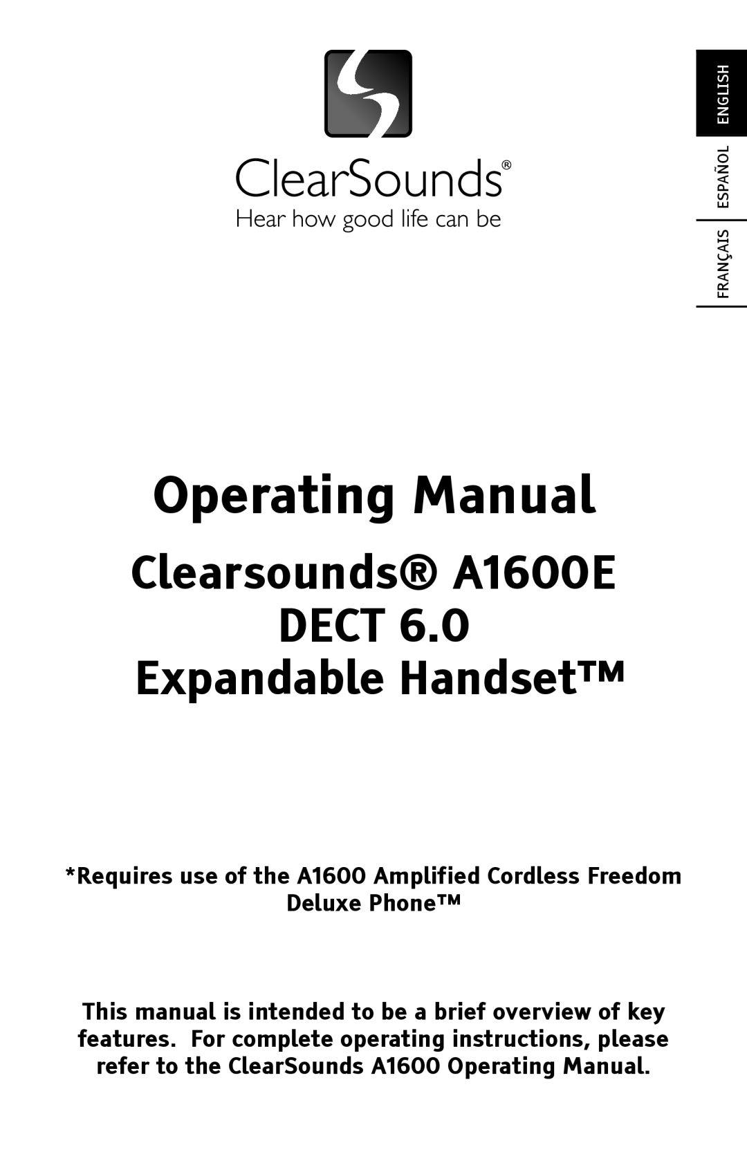 ClearSounds A1600E operating instructions Operating Manual 