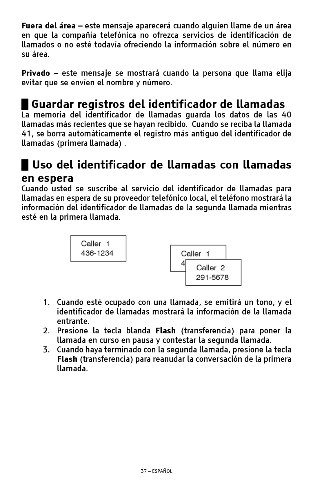 ClearSounds A300 Guardar registros del identificador de llamadas, Uso del identificador de llamadas con llamadas en espera 