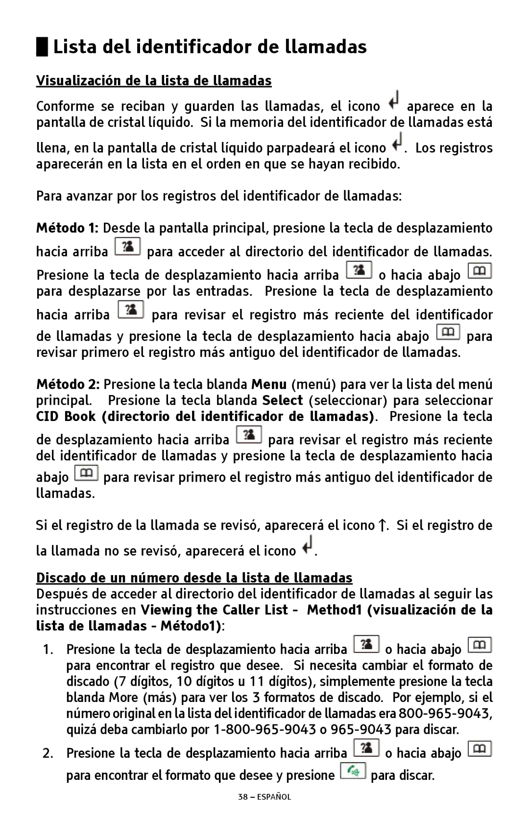 ClearSounds A300 manual Lista del identificador de llamadas, Visualización de la lista de llamadas 