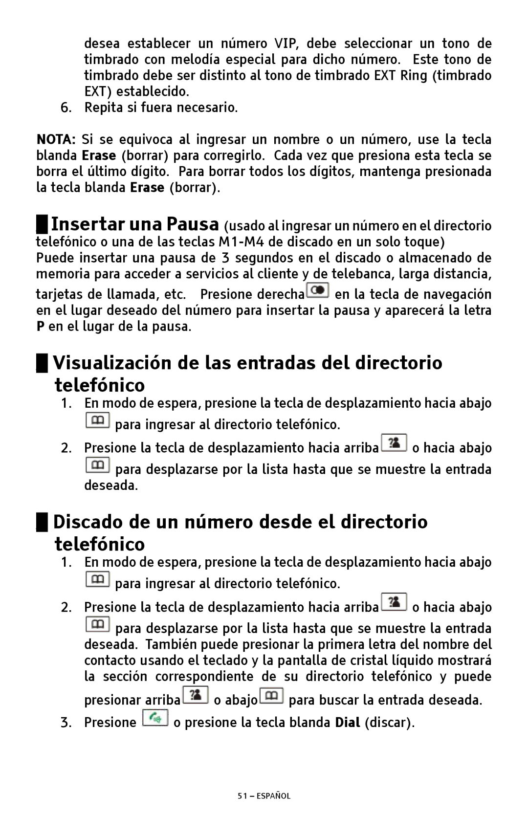 ClearSounds A300 manual Visualización de las entradas del directorio telefónico 