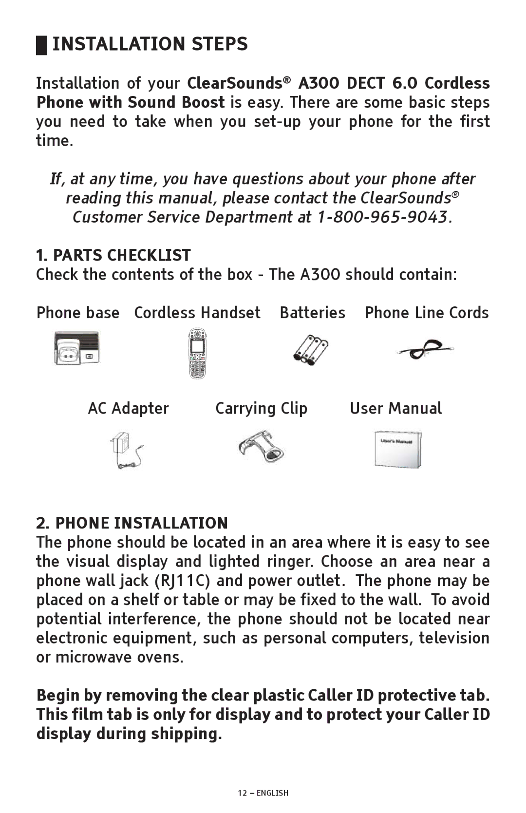 ClearSounds A300 manual Installation Steps 