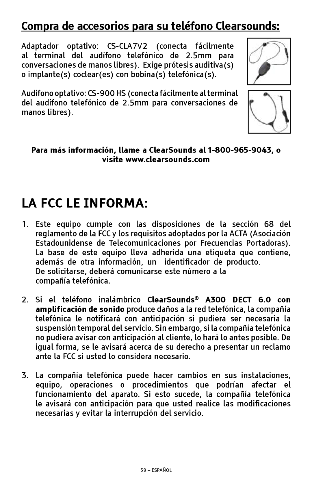 ClearSounds A300 manual LA FCC LE Informa 