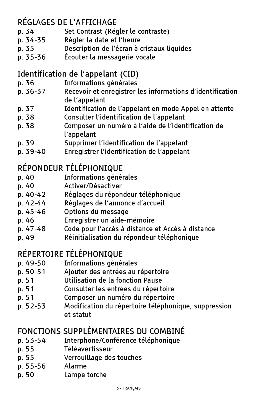 ClearSounds A300 manual Réglages DE L’AFFICHAGE 