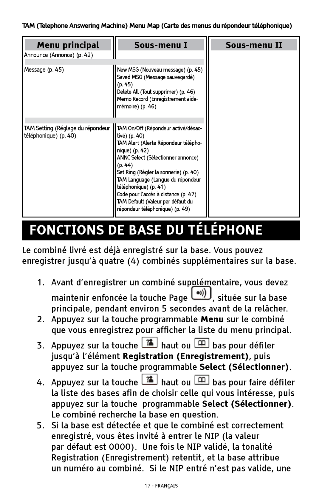 ClearSounds A300 manual Fonctions DE Base DU Téléphone, Announce Annonce p Message p 