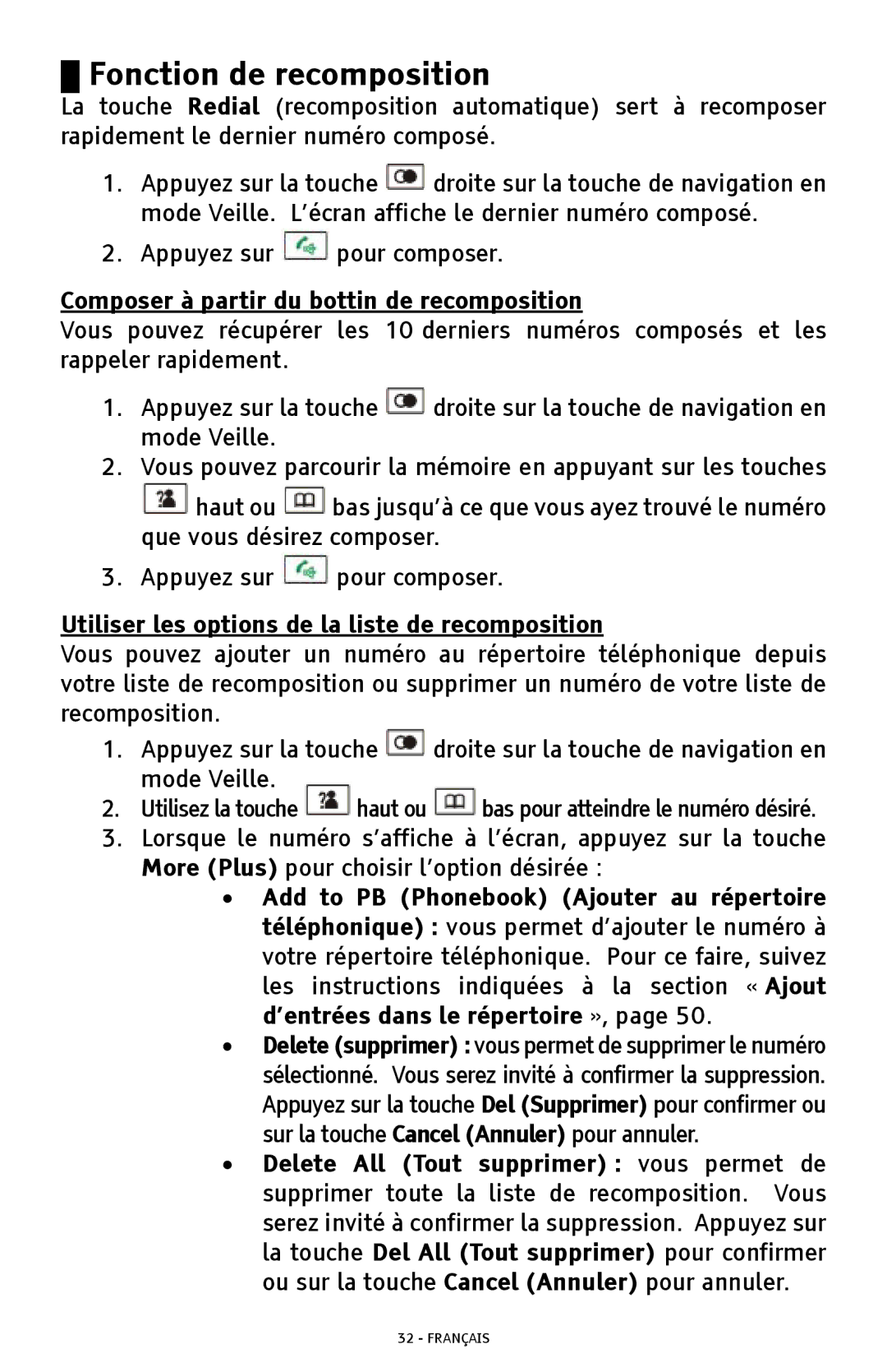 ClearSounds A300 manual Fonction de recomposition, Composer à partir du bottin de recomposition 