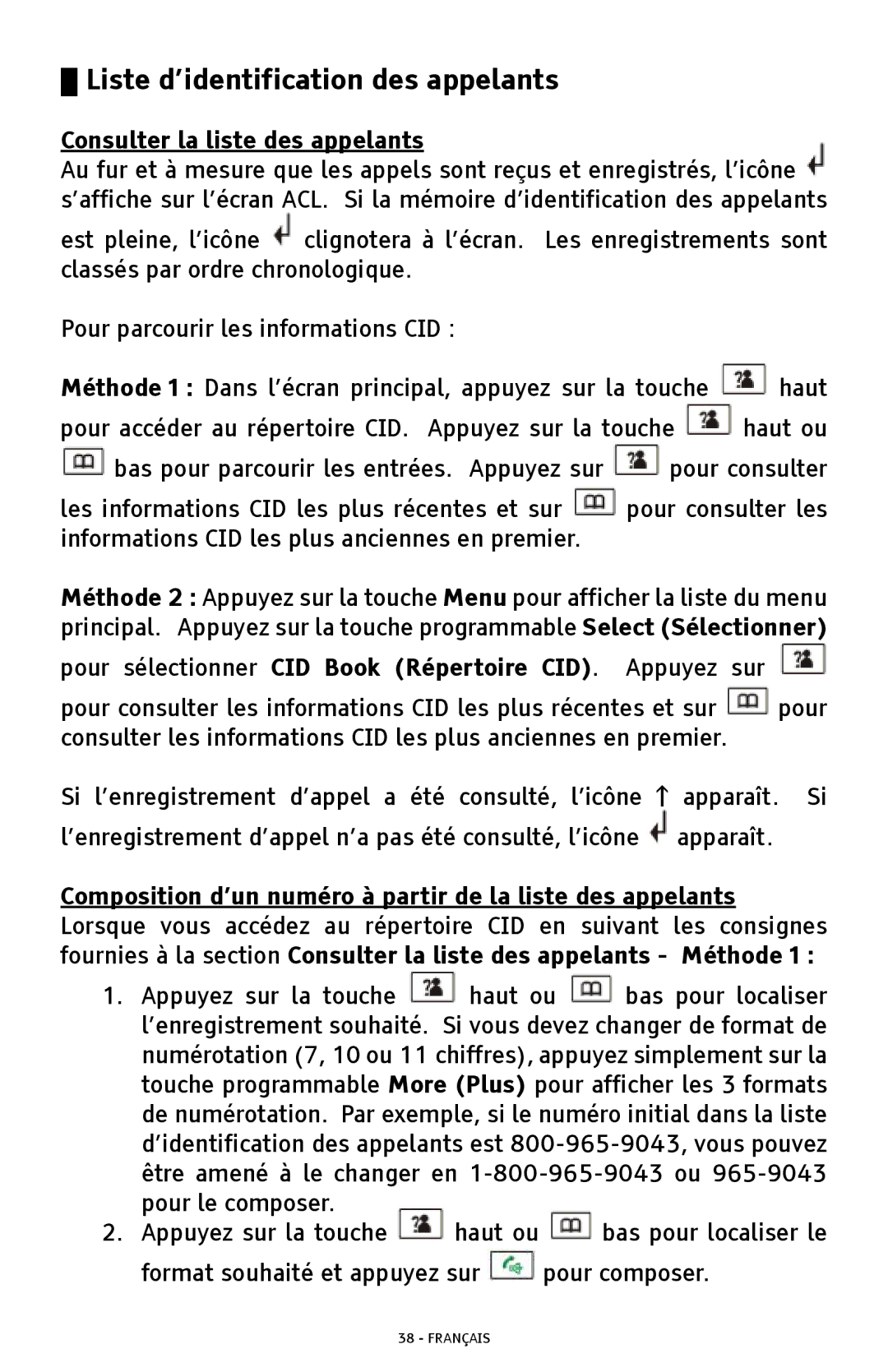 ClearSounds A300 manual Liste d’identification des appelants, Consulter la liste des appelants 