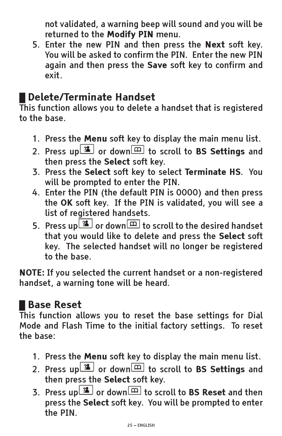 ClearSounds A300 manual Delete/Terminate Handset, Base Reset 