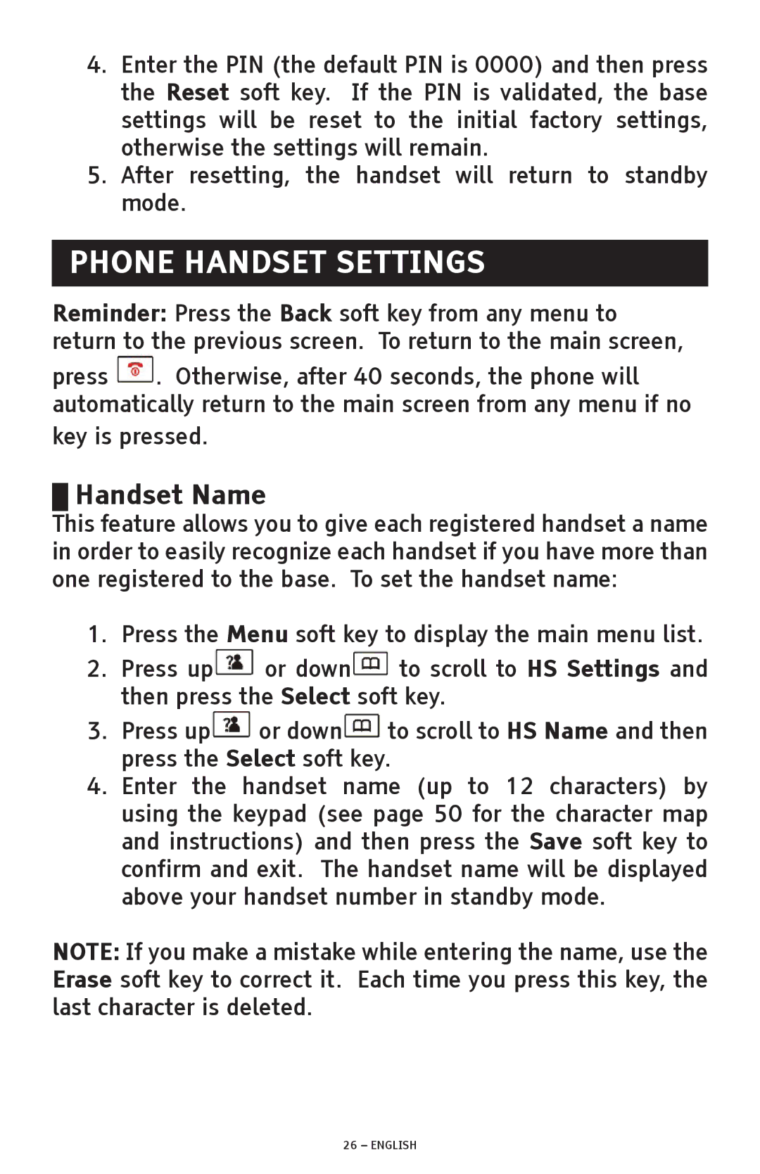 ClearSounds A300 manual Phone Handset Settings, Handset Name 