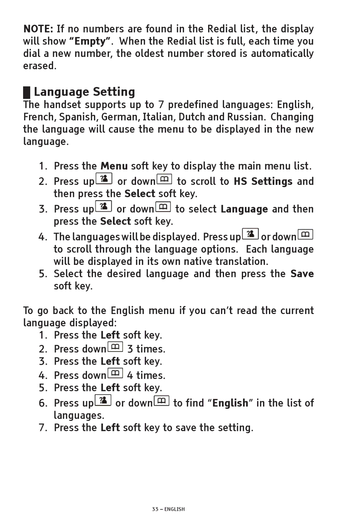 ClearSounds A300 manual Language Setting 