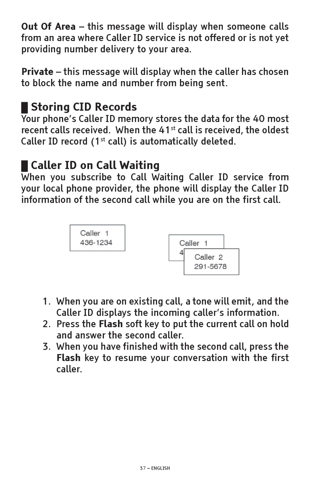 ClearSounds A300 manual Storing CID Records, Caller ID on Call Waiting 