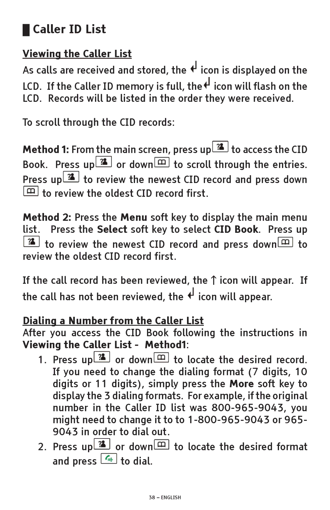 ClearSounds A300 manual Caller ID List, Viewing the Caller List, Dialing a Number from the Caller List 