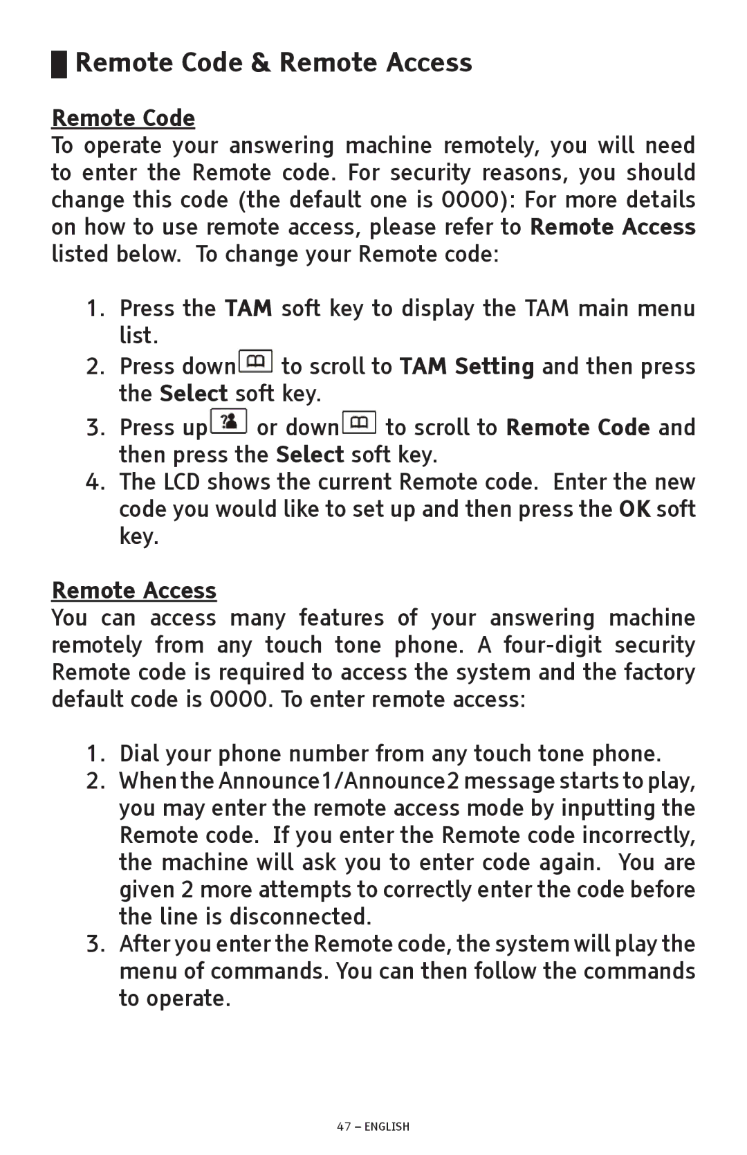 ClearSounds A300 manual Remote Code & Remote Access 