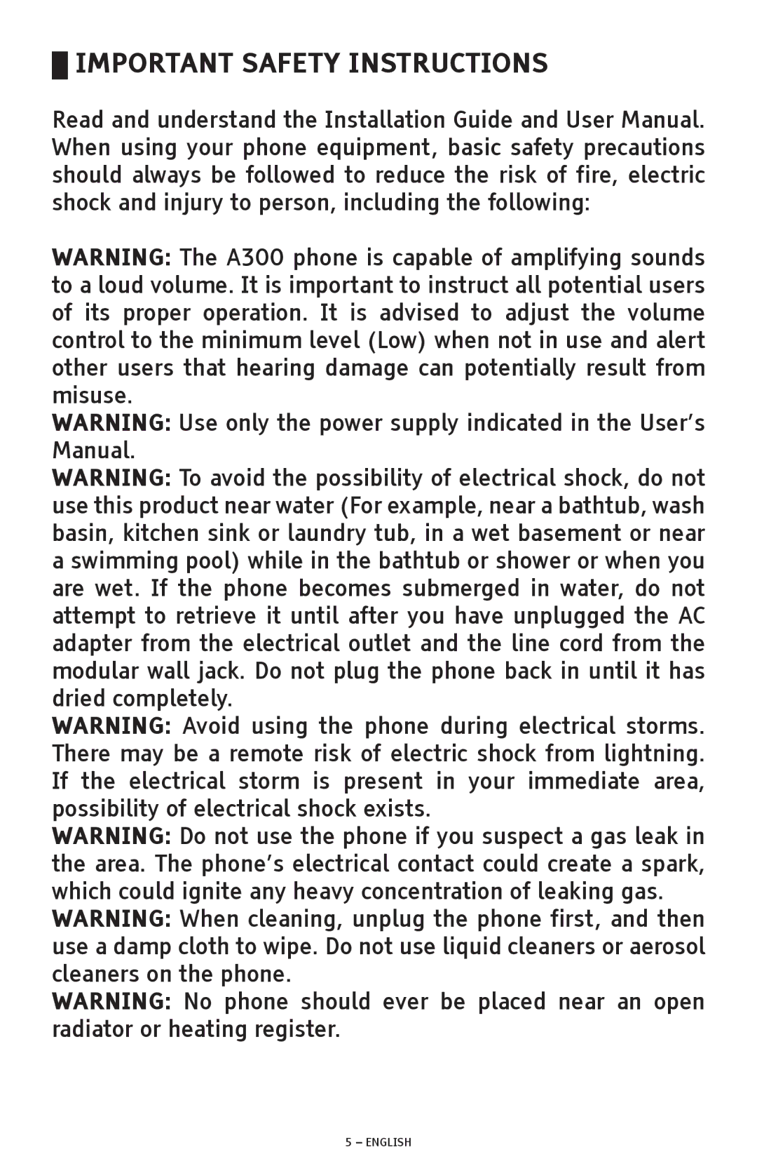 ClearSounds A300 manual Important Safety Instructions 