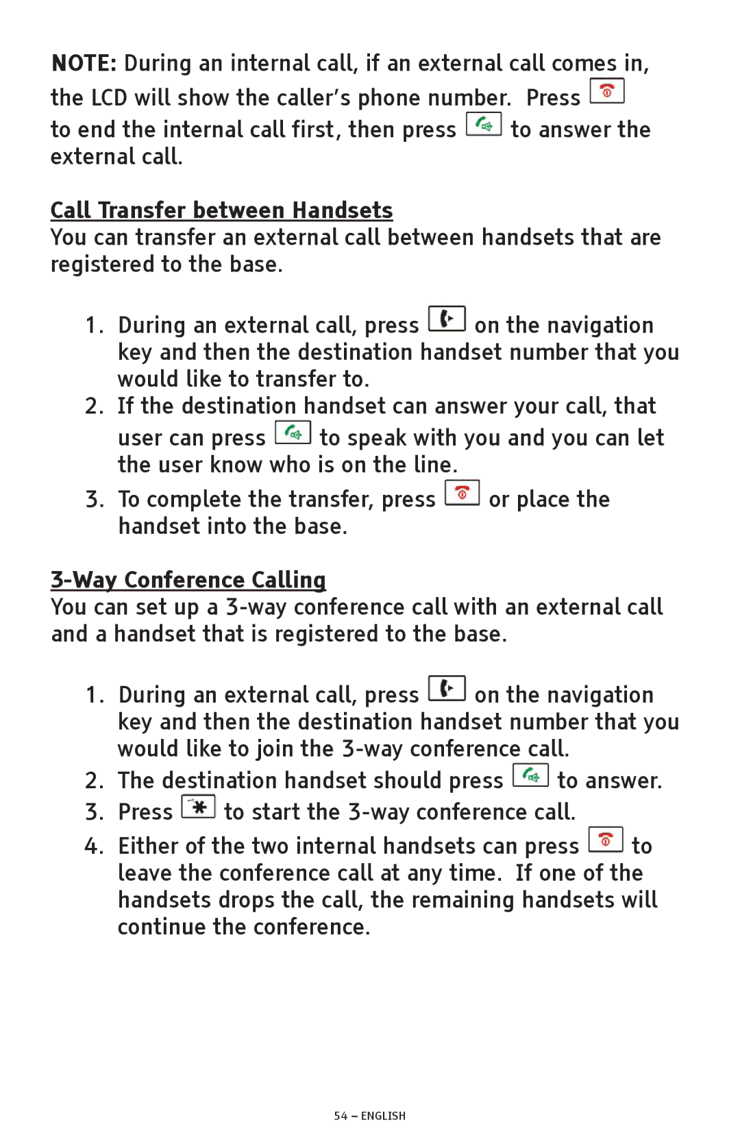 ClearSounds A300 manual Call Transfer between Handsets, Way Conference Calling 