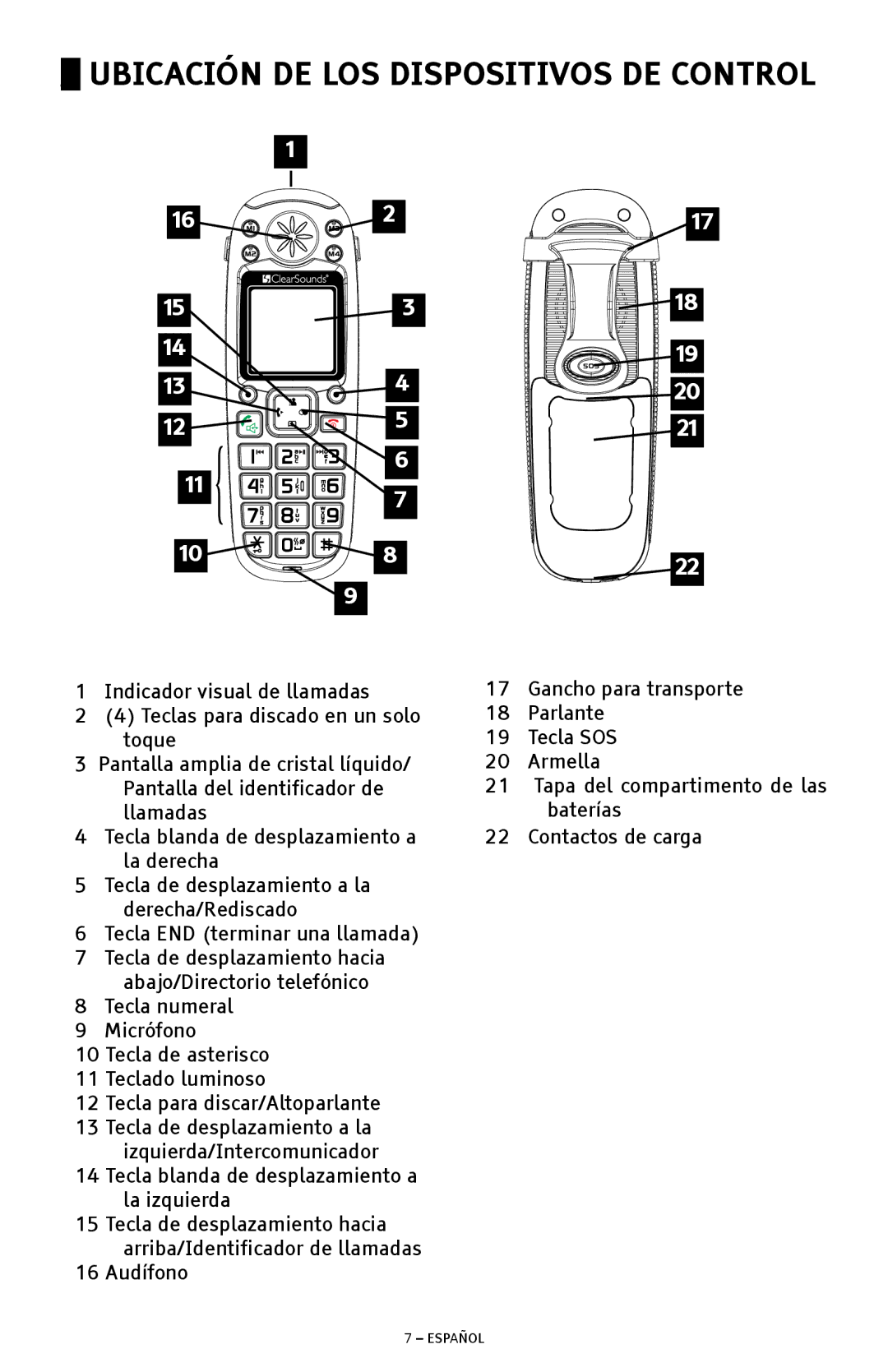 ClearSounds A300 manual Ubicación DE LOS Dispositivos DE Control 