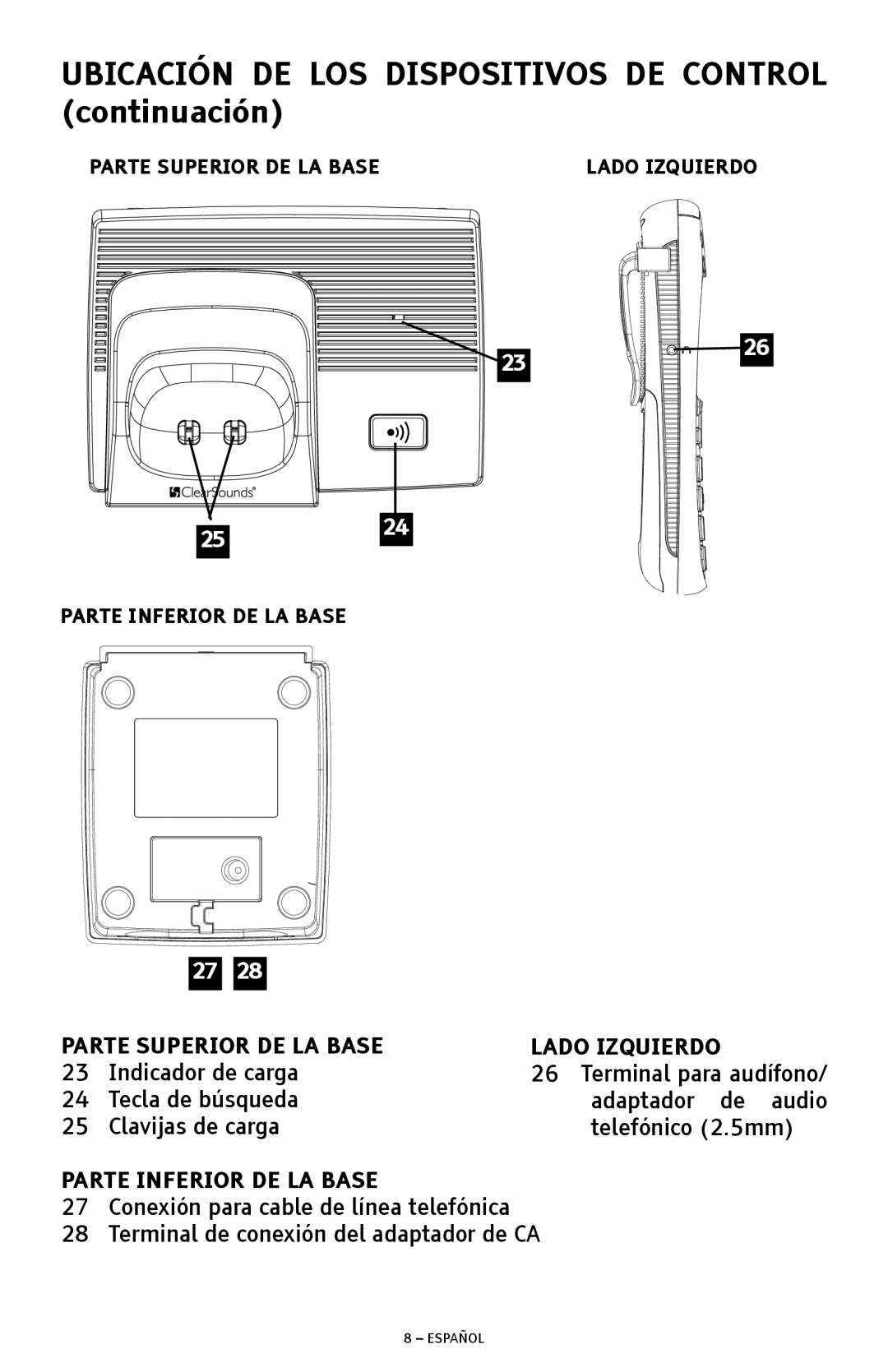 ClearSounds A300 manual Ubicación DE LOS Dispositivos DE Control continuación 