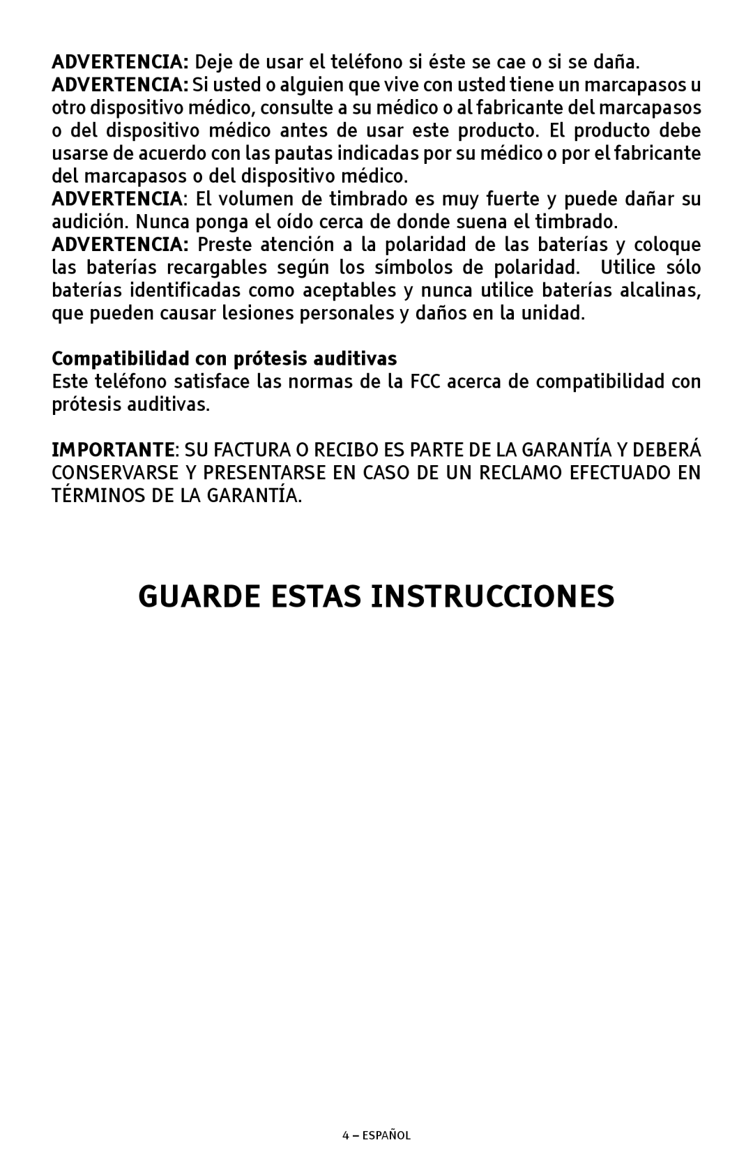 ClearSounds A300E manual Guarde Estas Instrucciones, Compatibilidad con prótesis auditivas 