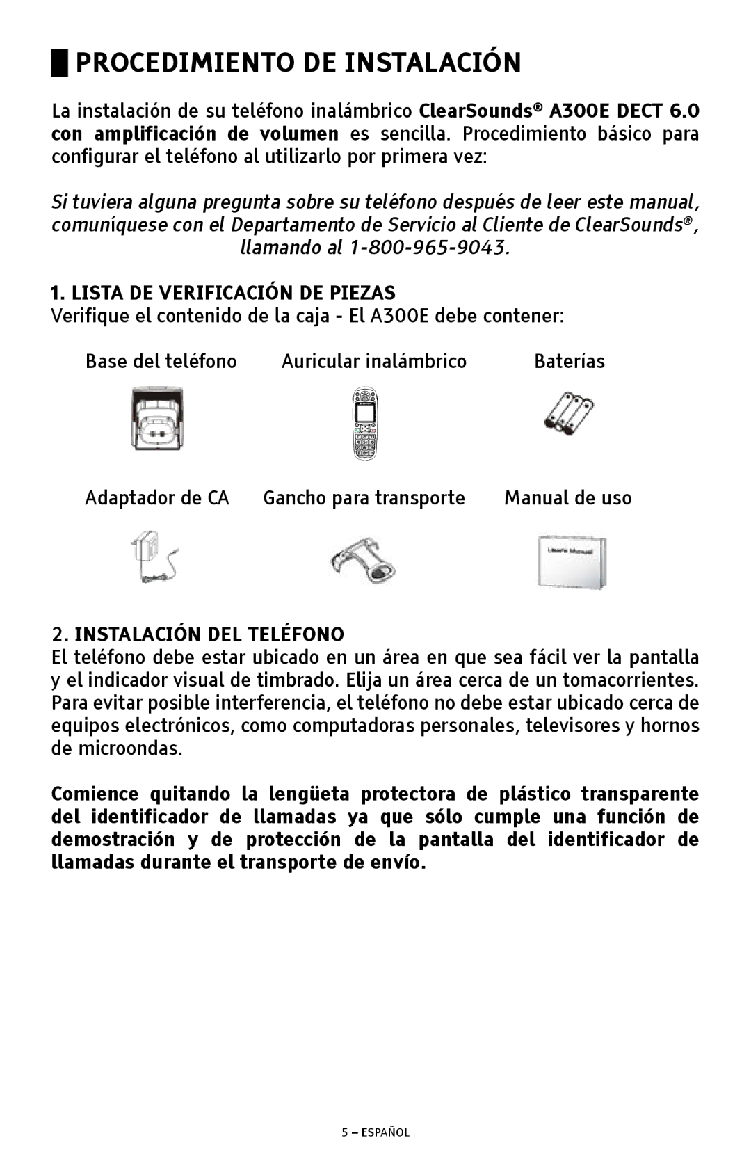 ClearSounds A300E manual Procedimiento DE Instalación 