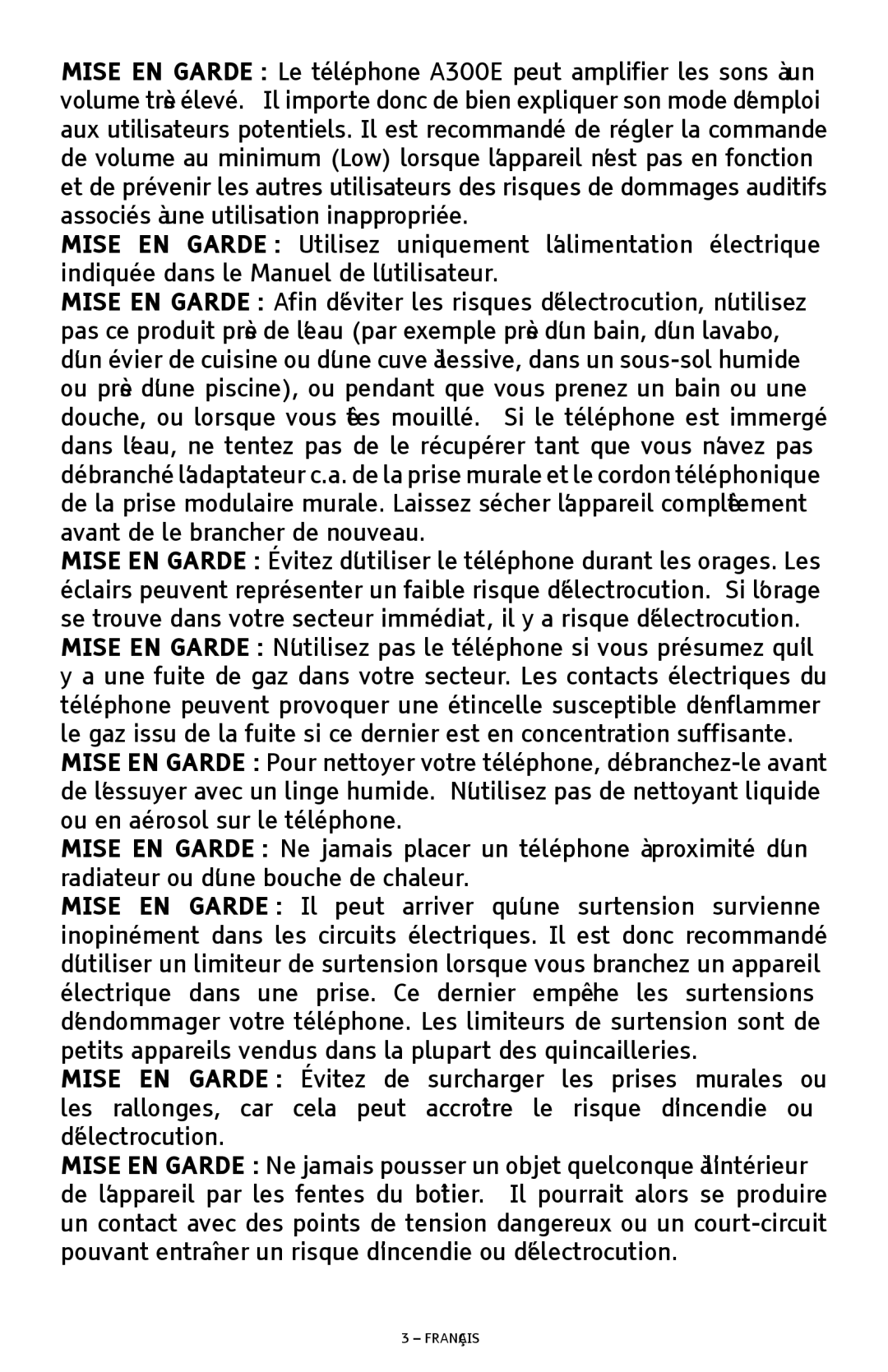 ClearSounds A300E manual Français 