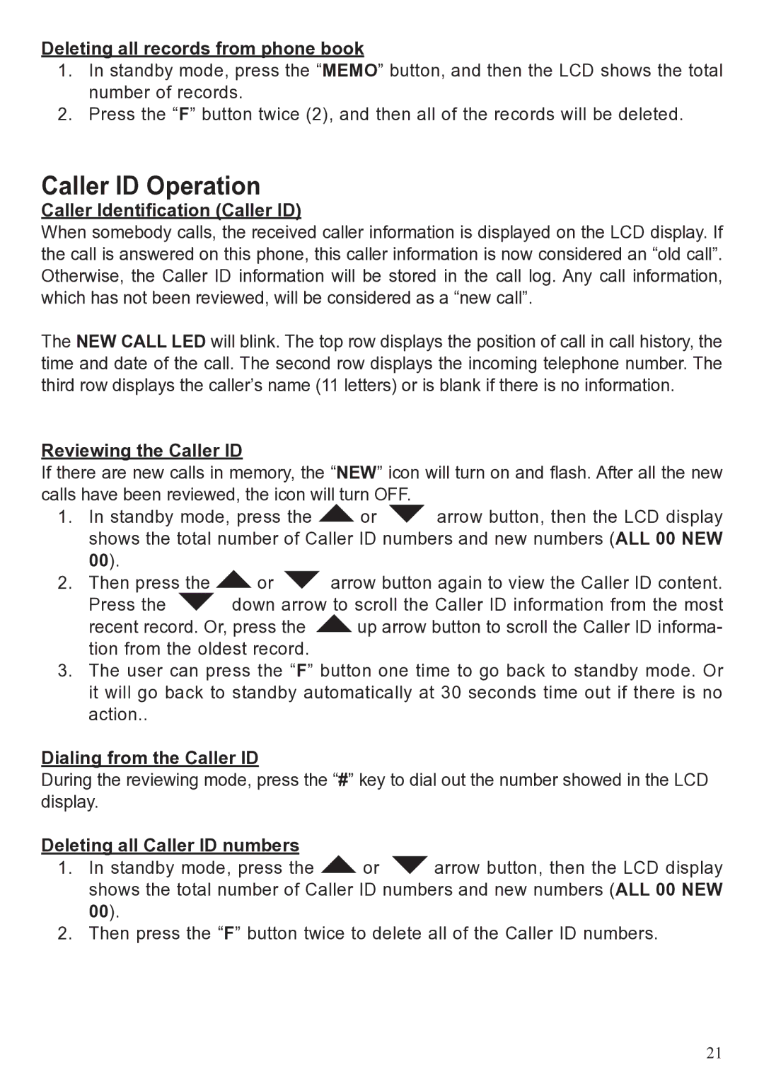 ClearSounds A50 user manual Caller ID Operation 