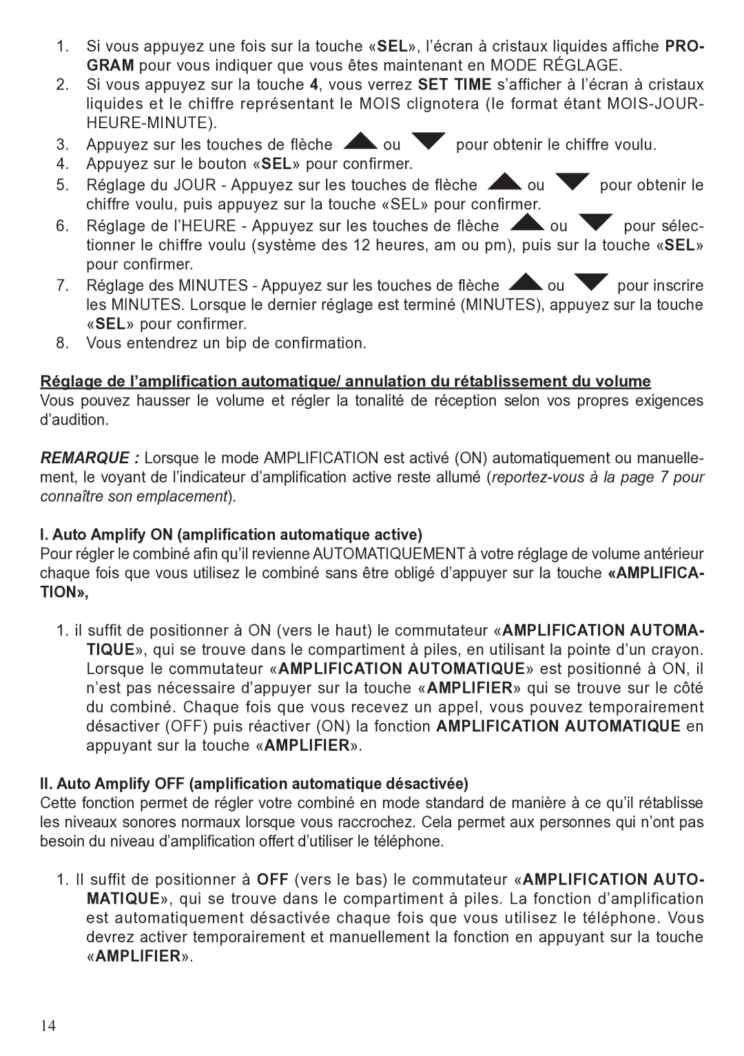 ClearSounds A50 user manual Auto Amplify on amplification automatique active 