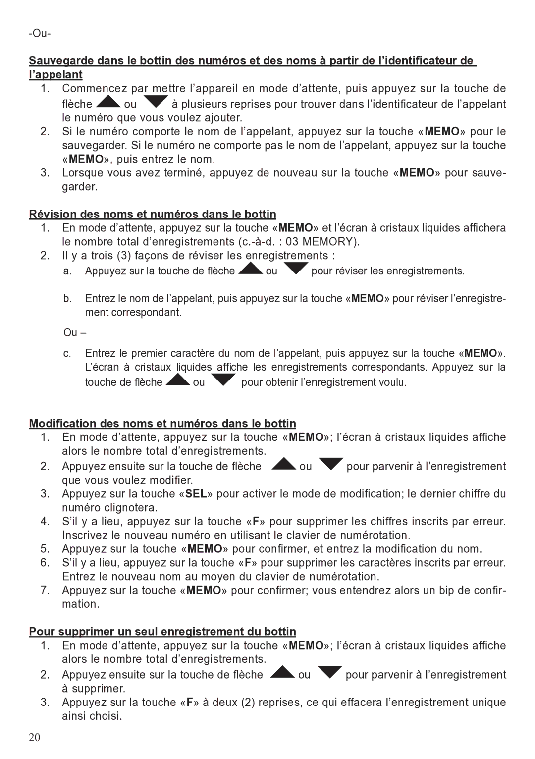 ClearSounds A50 user manual Révision des noms et numéros dans le bottin, Modification des noms et numéros dans le bottin 