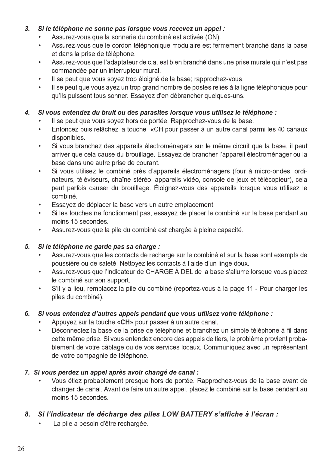 ClearSounds A50 user manual Si le téléphone ne sonne pas lorsque vous recevez un appel 