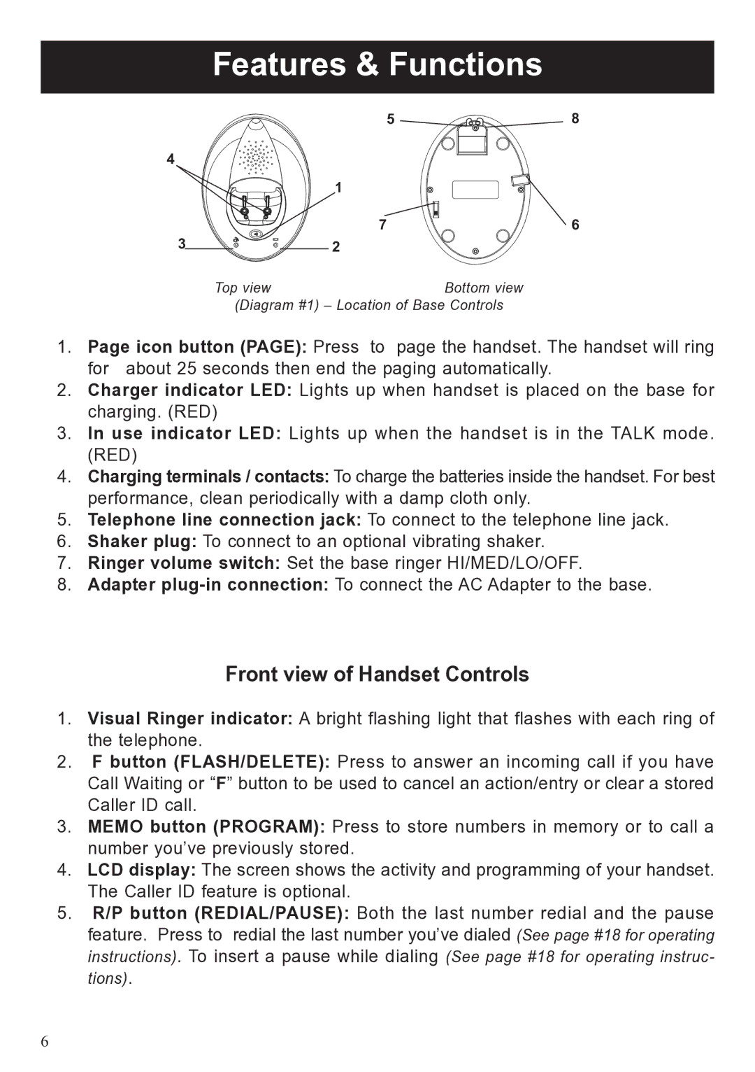 ClearSounds A50 user manual Features & Functions, Icon button page Press to Handset. The handset will ring 