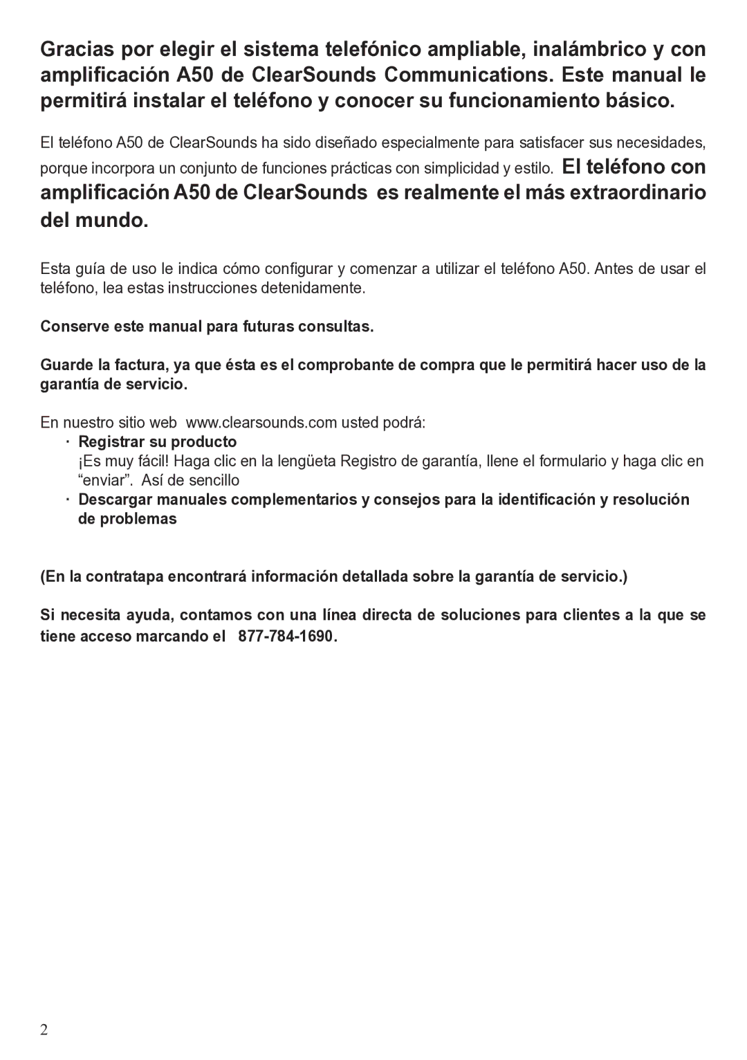 ClearSounds A50 user manual 