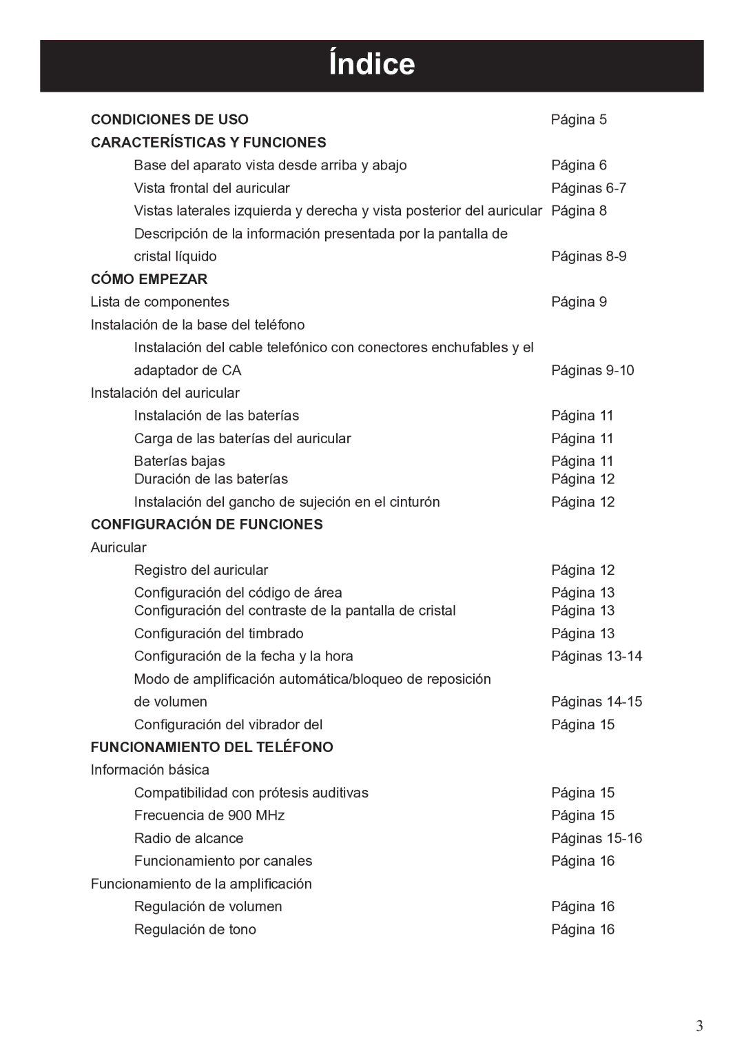 ClearSounds A50 user manual Índice, Características Y Funciones 