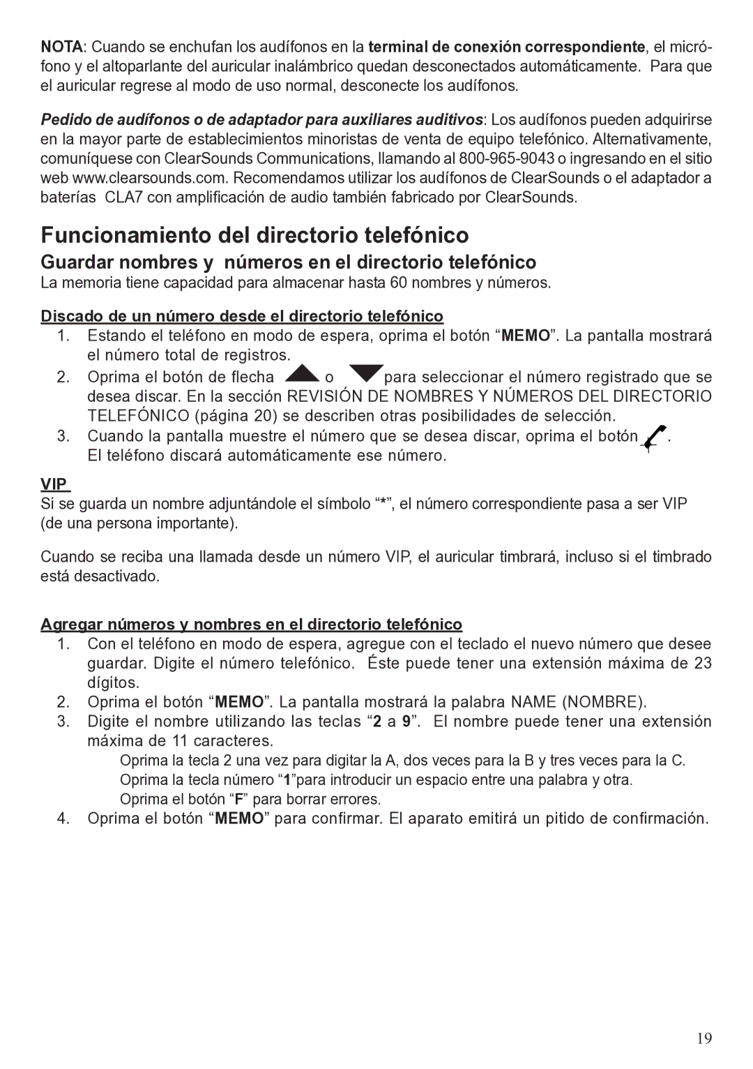 ClearSounds A50 user manual Funcionamiento del directorio telefónico, Discado de un número desde el directorio telefónico 