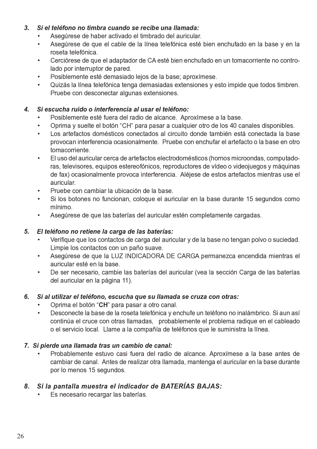 ClearSounds A50 user manual Si la pantalla muestra el indicador de Baterías Bajas 