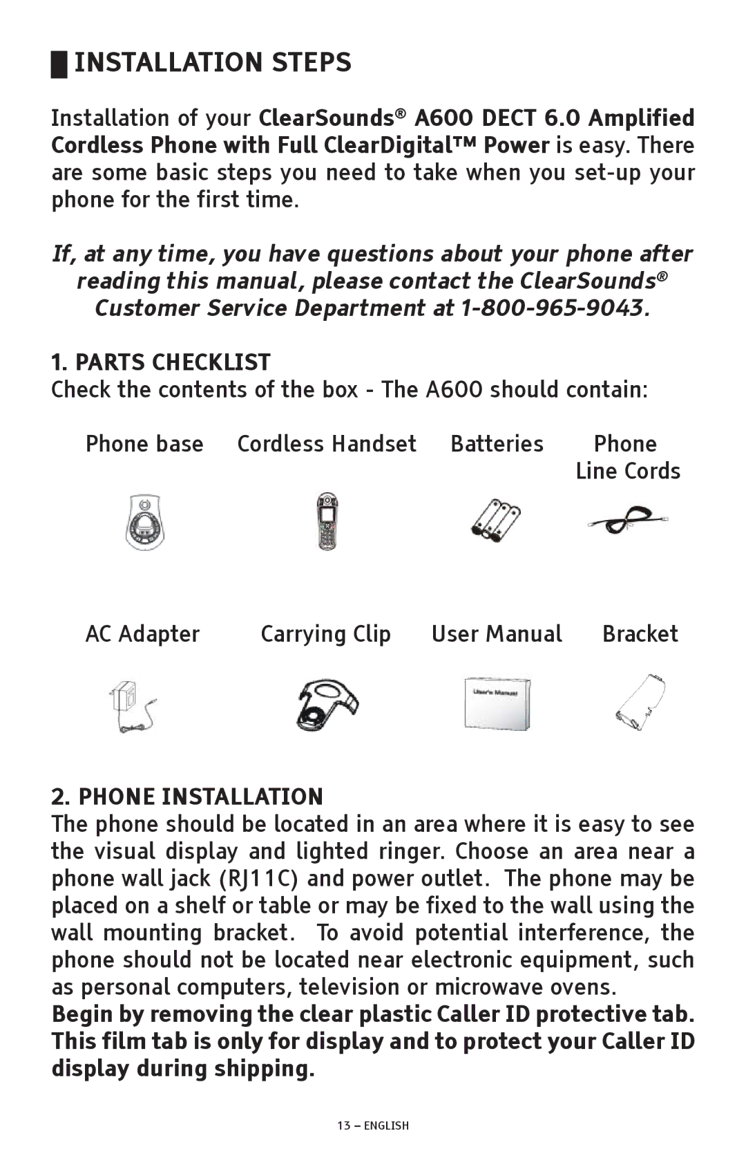 ClearSounds A600 manual Installation Steps 