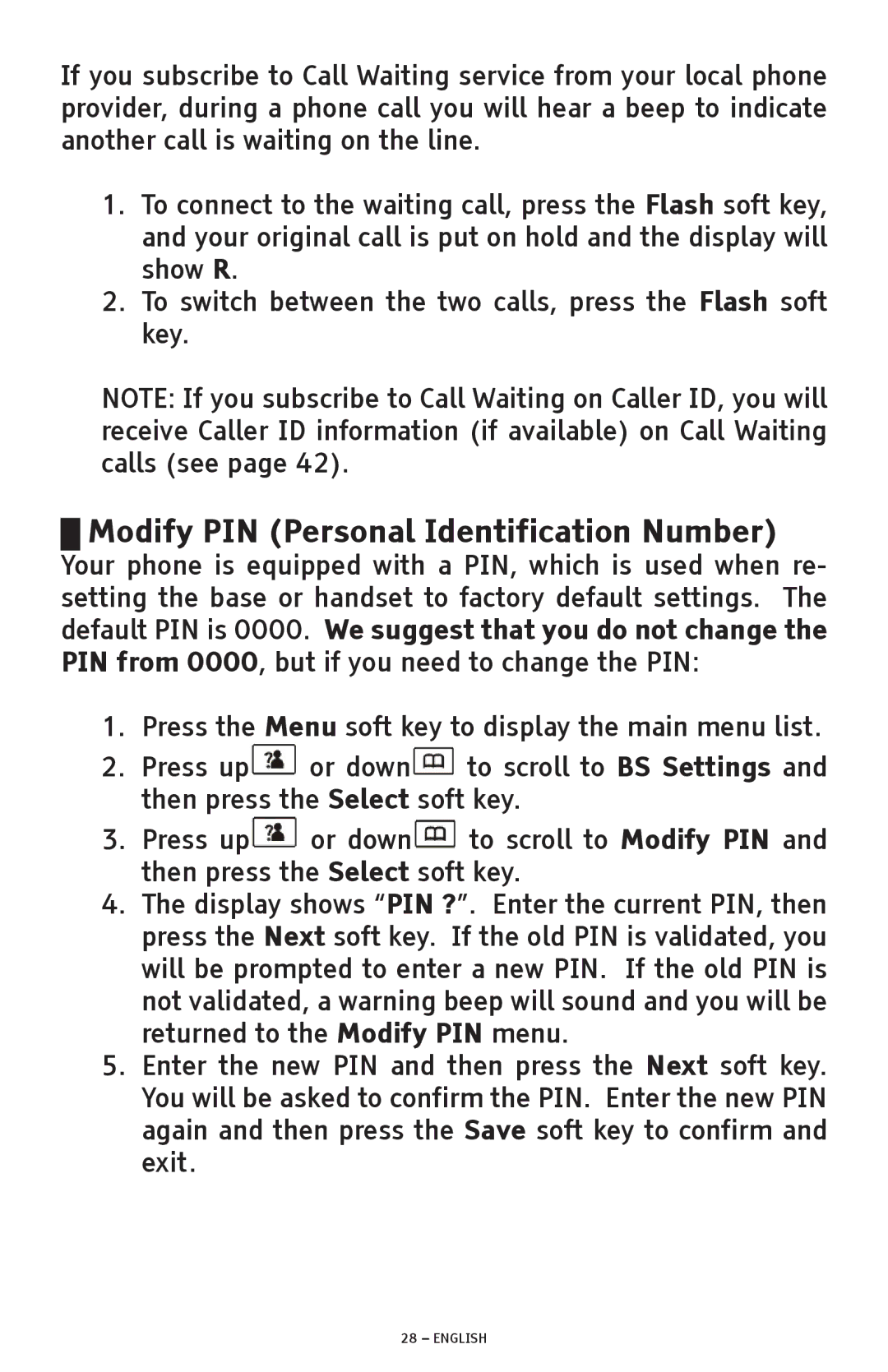 ClearSounds A600 manual Modify PIN Personal Identification Number 