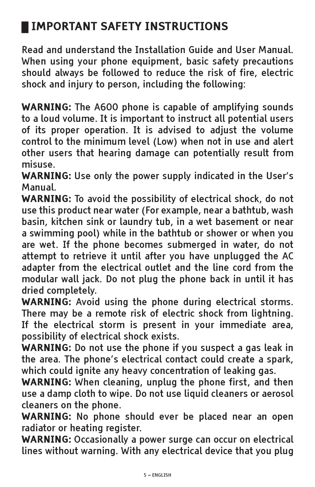 ClearSounds A600 manual Important Safety Instructions 